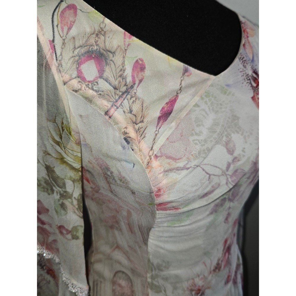 Romantic Floral Maxi Dress Women Sheer Overlay Bell Sleeve renfair fairycore - Picture 7 of 16